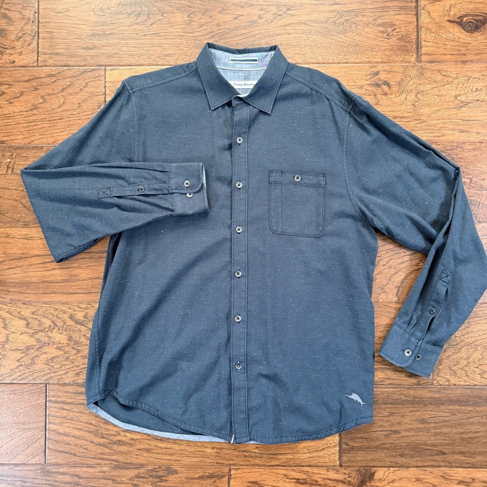 Tommy Bahama Speckled Shirt | Large Long Sleeve Cotton Casual Coastal Style